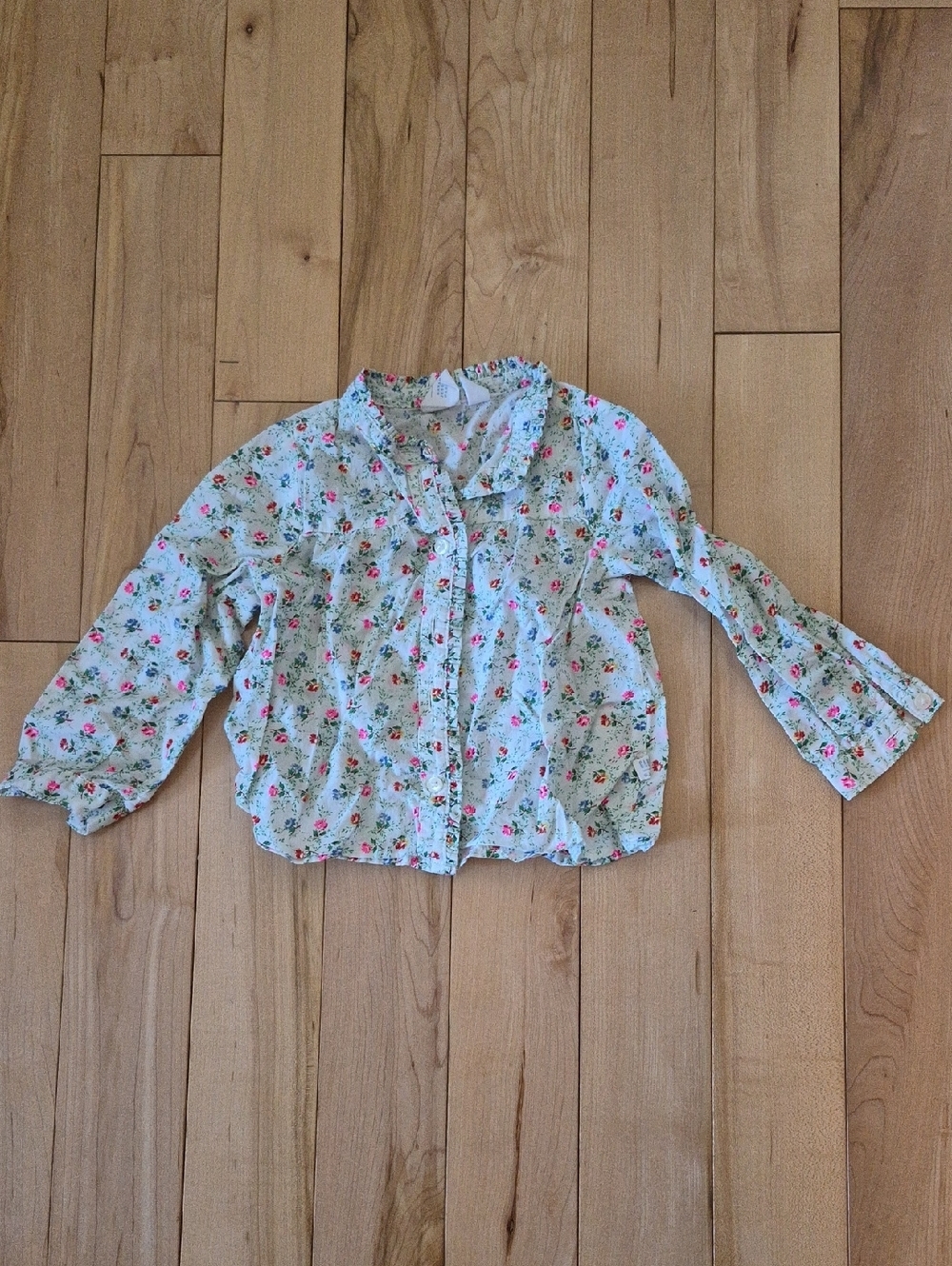 Girls Size 2 GAP Light Floral Ruffle-Trim Button-Front Shirt